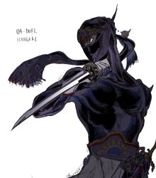 1boy black_bodysuit bodysuit cowl final_fantasy final_fantasy_vi highres holding holding_sword holding_weapon mask mouth_mask ninja ninja_mask ninjatou oju_(ouka) red_eyes sash scroll_tube shadow_(ff6) short_sword sword weapon