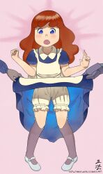 bloomers blue_eyes clothes_lift dorothy_gale highres mary_janes orange_hair oz_no_mahoutsukai_(1986) scarecrow shoes skirt skirt_lift tagme thighhighs threeworlds tin_man_(the_wizard_of_oz) underwear upskirt wizard_of_oz