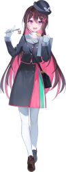 1girl artist_request azki_(hololive) bag black_hat brown_hair clipboard colored_inner_hair full_body gloves handbag hat holding holding_clipboard holding_pen hololive loafers long_hair multicolored_hair official_art pantyhose pen purple_eyes shoes sidelocks solo transparent_background travel_attendant very_long_hair virtual_youtuber webp-to-png_conversion white_gloves white_pantyhose