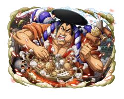 1boy chopsticks eating eyeliner food holding holding_chopsticks kouzuki_oden long_hair makeup male_focus non-web_source oden one_piece one_piece_treasure_cruise red_eyeliner samurai soup teeth