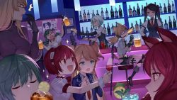 6+girls alcohol alma_armas animal_ears banana_peel bar_(place) bartender beer beer_mug blonde_hair blue_hawaii bottle cat_ears cat_girl champagne champagne_bottle closed_eyes cocktail cocktail_umbrella crossover cup cyberpunk dana_zane dark-skinned_female dark_skin doll_joints dorothy_haze drinking drinking_glass g28_(beer_ranch)_(girls&#039;_frontline) g28_(girls&#039;_frontline) girls&#039;_frontline green_hair grey_hair bad_tag bad_tag haijin highres idw_(girls&#039;_frontline) jill_stingray joints liquor mechanical_arms mug multiple_girls official_alternate_costume official_art prosthesis prosthetic_arm purple_hair red_hair sei_asagiri single_mechanical_arm sparkle spit_take spitting stella_hoshii stool super-shorty_(girls&#039;_frontline) tropical_drink va-11_hall-a vodka waitress whiskey wine wine_bottle wine_glass