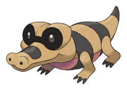 animal_focus claws closed_mouth crocodilian full_body gen_5_pokemon highres nintendo no_humans nostrils official_art pokemon pokemon_(creature) pokemon_bw pokemon_focus sandile simple_background smile solo sugimori_ken third-party_source white_background