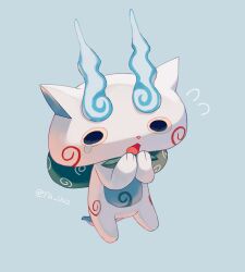 1boy artist_name blue_background chibikemo furry furry_male highres komasan male_focus open_mouth rongai28 simple_background solo white_fur youkai_(youkai_watch) youkai_watch
