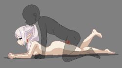 1boy 1girl animated animated_gif earrings elf frieren grey_background jewelry looping_animation nude pixel_art pointy_ears proportion_obake sex sex_from_behind simple_background sousou_no_frieren white_hair