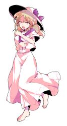 Rule 34 | 1girl, barefoot, blonde hair, bow, commentary request, dairi, dress, full body, hat, hat bow, highres, large variant set, long hair, looking at viewer, louise (touhou), neckerchief, purple bow, purple neckerchief, short sleeves, solo, standing, surprised, touhou, touhou (pc-98), transparent background, v-shaped eyebrows, variant set, white dress, white hat