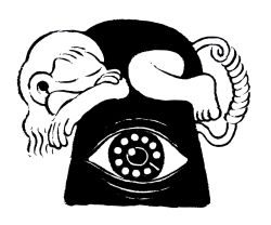 15ooo 1girl antique_phone barefoot closed_eyes corded_phone covered_mouth eye_focus female_focus greyscale highres long_hair looking_at_viewer monochrome original phone rotary_phone simple_background sleeping solo surreal white_background white_hair