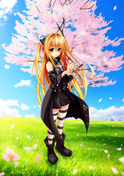 1girl absurdly_long_hair absurdres alternate_costume alternate_hairstyle beret black_shoes blonde_hair blue_brooch blush bow bowtie braid breasts closed_mouth commentary_request dress expressionless eyes_visible_through_hair falling_feathers feathers floating_hair full_body hair_between_eyes hair_intakes hand_up hat hat_feather highres indoors juliet_sleeves kneehighs konjiki_no_yami long_hair long_sleeves looking_at_viewer mary_janes outstretched_arm outstretched_hand puffy_sleeves red_bow red_bowtie red_eyes rpku shoes sidelocks single_braid small_breasts socks solo standing straight_hair to_love-ru to_love-ru_darkness very_long_hair white_dress white_hat white_socks