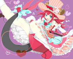 1girl bare_shoulders bow detached_sleeves dress earrings elizabeth_bathory_(fate) elizabeth_bathory_(third_ascension)_(fate) fate/grand_order fate_(series) frilled_dress frills hat jewelry kihiro long_hair looking_at_viewer open_mouth pointy_ears sidelocks smile solo tail tail_bow tail_ornament top_hat