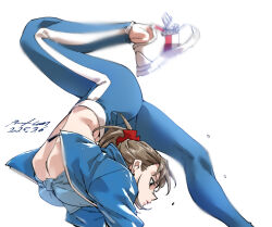 1girl flexible nabipenciller pants scrunchie sweatdrop tagme
