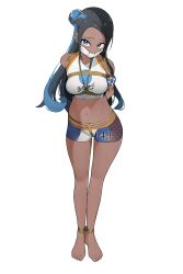 Rule 34 | arms behind back, ball gag, bdsm, belly, blush, bondage, bound, cloth gag, collarbone, dark-skinned female, dark skin, gag, gagged, highres, improvised gag, long hair, midriff, nessa (pokemon), nintendo, peril, pokemon, pokemon swsh, shibari, tunaabyssal