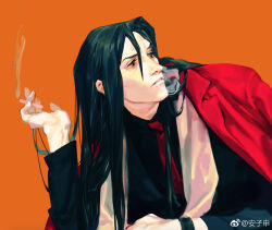 Rule 34 | 1boy, anzishen, black suit, fate/grand order, fate (series), formal clothes, green eyes, green hair, highres, jacket, long hair, lord el-melloi ii, necktie, red jacket, red necktie, smoke, suit, waver velvet