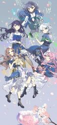 5girls artist_request bang_dream! bang_dream!_it&#039;s_mygo!!!!! black_boots black_choker black_hair black_socks blue_dress blue_eyes blue_jacket boots brown_eyes brown_hair cherry_blossoms chihaya_anon choker closed_mouth commission dress dress_shirt falling_petals fishnet_thighhighs fishnets floating_hair grey_hair grey_pantyhose grey_skirt heterochromia highres jacket kaname_raana long_hair lyrics multiple_girls mygo!!!!!_(bang_dream!) nagasaki_soyo open_mouth pantyhose petals pink_hair purple_eyes second-party_source shiina_taki shirt short_hair single_thighhigh skirt socks takamatsu_tomori thighhighs white_hair white_shirt white_skirt yellow_eyes