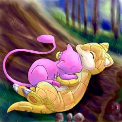 creatures_(company) game_freak gen_1_pokemon hug legendary_pokemon lowres mew_(pokemon) mythical_pokemon nintendo pokemon pokemon_(creature) sandshrew tagme