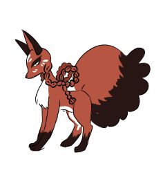 braid from_side full_body gen_8_pokemon half-closed_eyes long_hair looking_at_viewer muguet nintendo pokemon pokemon_(creature) red_hair simple_background sketch standing thievul twin_braids white_background white_eyes