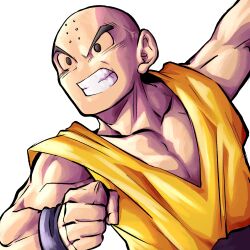 1boy anger_vein angry bald black_hair dragon_ball kuririn muscular muscular_male serious solo white_background
