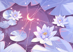 artist_name commentary constellation crack crescent_moon english_commentary flower huhv. moon no_humans original reflection star_(symbol) watermark white_flower