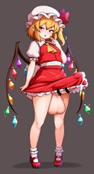 1girl :o ascot blonde_hair breasts crystal crystal_wings cum erection flandre_scarlet frilled_socks frills futanari hat hat_ribbon highres long_hair looking_down looking_to_the_side mary_janes mob_cap multicolored_wings one_side_up open_mouth penis peso_(cheese_company) pointing pointing_at_self puffy_short_sleeves puffy_sleeves red_eyes red_nails red_skirt red_vest ribbon shoes short_sleeves side_ponytail skirt skirt_set small_breasts socks solo testicles touhou v-shaped_eyebrows vest white_hat white_socks wings yellow_ascot