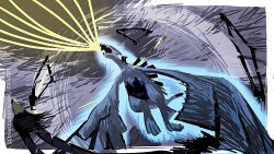 animal_focus attack aura creatures_(company) energy_gun flying game_freak gen_2_pokemon legendary_pokemon lugia mayotsunamayo nintendo open_mouth pokemon pokemon_(creature) solo tail weapon wings