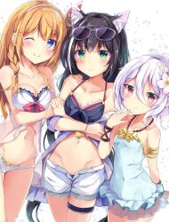 3girls groin hinatan_(hinatan_krnk) karyl_(princess_connect!) kokkoro_(princess_connect!) multiple_girls open_fly pecorine_(princess_connect!) princess_connect! sunglasses tagme