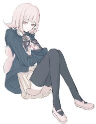 Rule 34 | 1girl, animal bag, ass, black thighhighs, brown hair, brown skirt, cat bag, closed mouth, danganronpa (series), danganronpa 2: goodbye despair, dontsu (illu5i0ns), flipped hair, hair ornament, highres, iei, jacket, medium hair, miniskirt, nanami chiaki, pink bag, pink eyes, pleated skirt, ribbon, shirt, shoes, simple background, skirt, solo, spaceship hair ornament, thighhighs