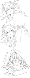 Rule 34 | 2girls, ?, anger vein, arknights, blush, breast sucking, breasts, camisole, camisole lift, clothes lift, greyscale, highres, horns, ines (arknights), large breasts, monochrome, multiple girls, parted lips, sleeping, softtoast, spoken question mark, under covers, w (arknights), waking up, yuri