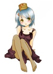 1girl bisuke-tan brown_pantyhose female_focus kfc lowres object_on_head pantyhose simple_background solo white_background