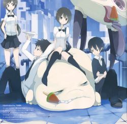 2boys 2girls cenco cencoroll food fruit highres kei_(cencoroll) licking monster multiple_boys multiple_girls popsicle shuu_(cencoroll) tansuke tetsu_(cencoroll) tongue watermelon watermelon_bar yuki_(cencoroll)