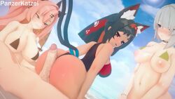 1boy 3d 3girls alternate_breast_size anby_demara animal_ear_fluff animal_ears animated artist_name ass audible_music bikini bikini_top_lift black_hair blue_sky blush breasts buttjob cat_ears cat_girl cat_tail clothed_female_nude_male clothes_lift cloud completely_nude dark-skinned_female dark_skin erection geministarsign girl_on_top grey_hair headphones hetero koikatsu_(medium) large_breasts lying moaning multiple_girls multiple_tails navel nekomiya_mana nicole_demara nipples nude ocean on_back open_mouth opennsfwsp oppai_loli outdoors panzerkatzel penis pink_hair reverse_cowgirl_position sex sex_from_behind sky sound straddling swimsuit tagme tail two_tails uncensored vaginal video watching water zenless_zone_zero
