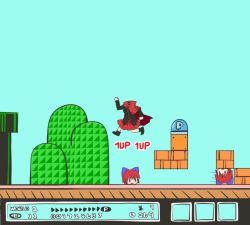1girl 1up :d block_(object) blush disembodied_head dollar_sign female_focus gameplay_mechanics headless jagabutter jumping mario_(series) multiple_heads nintendo open_mouth parody sekibanki smile solo super_mario_bros._3 team_shanghai_alice touhou |_|