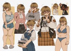 1boy 1girl absurdres ahoge bikini bra breasts dress gutalalaman highres jimiko large_breasts multiple_views original panties polka_dot polka_dot_bikini polka_dot_bra polka_dot_dress polka_dot_panties polka_dot_swimsuit skirt smile swimsuit underwear