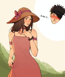absurdres black_hair blood blush brown_hair couple facial_mark hat highres naruto_(series) nohara_rin non-web_source nosebleed patch scar uchiha_obito uchiha_obito_(leaf_shinobi) vest