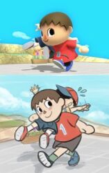 animal_crossing ass bad_tag black_hair blush brown_hair carrying derivative_work hay mother_(series) mother_2 nervous ness_(mother_2) nintendo screenshot_redraw shota smile super_smash_bros. surprised sweat villager_(animal_crossing) walking yaoi