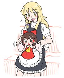 +++ +_+ 2girls apron ascot black_eyes black_skirt black_vest blonde_hair blush_stickers bow braid brown_hair bseibutsu commentary_request cookie_(touhou) detached_sleeves dress feet_out_of_frame frilled_apron frilled_hair_tubes frilled_skirt frills grey_sleeves hair_bow hair_tubes hakurei_reimu kirisame_marisa long_hair mini_person minigirl multiple_girls open_mouth puffy_short_sleeves puffy_sleeves red_bow red_dress ribbon-trimmed_sleeves ribbon_trim sakenomi_(cookie) shirt short_sleeves side_braid sidelocks single_braid sitting skirt skirt_set smile touhou triangle_mouth turtleneck turtleneck_shirt uzuki_(cookie) vest waist_apron white_apron white_shirt yellow_ascot yellow_eyes