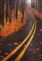 artist_name autumn autumn_leaves commentary day forest leaf nature no_humans original outdoors road scenery signature zandra