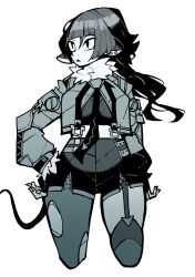 Rule 34 | 1girl, animal ears, cowboy shot, dowman sayman, ear piercing, garter straps, highres, jane doe (zenless zone zero), looking to the side, mouse girl, pantyhose, pantyhose under shorts, piercing, shorts, single garter strap, tail, torn clothes, torn pantyhose, zenless zone zero