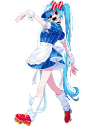 1girl alternate_costume alternate_eye_color apron arm_behind_back arm_up back_bow black_choker blue_dress blue_hat bow buttons choker double-breasted dress eyes_visible_through_hair flat_chest full_body hat hat_bow hato3793 hatsune_miku highres kneehighs long_hair looking_at_viewer mesmerizer_(vocaloid) open_mouth outstretched_arms pinstripe_dress pinstripe_hat pinstripe_pattern red_bow sailor_collar sharp_teeth simple_background skates socks solo teeth tongue tongue_out transparent_background twintails two-tone_bow very_long_hair vocaloid waist_apron walking white_apron white_bow white_socks white_wrist_cuffs wrist_cuffs score:0 rating:general Rule 34 | 1girl, alternate costume, alternate eye color, apron, arm behind back, arm up, back bow, black choker, blue dress, blue hat, bow, buttons, choker, double-breasted, dress, eyes visible through hair, flat chest, full body, hat, hat bow, hato3793, hatsune miku, highres, kneehighs, long hair, looking at viewer, mesmerizer (vocaloid), open mouth, outstretched arms, pinstripe dress, pinstripe hat, pinstripe pattern, red bow, sailor collar, sharp teeth, simple background, skates, socks, solo, teeth, tongue, tongue out, transparent background, twintails, two-tone bow, very long hair, vocaloid, waist apron, walking, white apron, white bow, white socks, white wrist cuffs, wrist cuffs