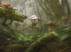 Rule 34 | bradrigney, commentary, copyright name, day, english commentary, fantasy, foliage, forest, grass, leaf, log, logo, magic: the gathering, moss, mushroom, nature, no humans, outdoors, overgrown, plant, realistic, rock, scenery, tree, vines