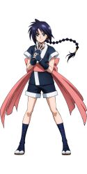 Rule 34 | 1girl, anime coloring, bandaged leg, bandages, black hair, blue eyes, blue kimono, blue shorts, bow, braid, breasts, closed mouth, full body, gloves, hand on own arm, holding, holding kunai, holding weapon, japanese clothes, kimono, kunai, long hair, looking at viewer, makimachi misao, ninja, nishii terumi, official art, pink bow, rurouni kenshin, sandals, sash, short sleeves, shorts, simple background, single braid, smile, solo, standing, transparent background, v-shaped eyebrows, very long hair, weapon, zouri