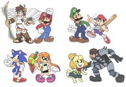 :d :o angel angel_wings animal_crossing backpack bad_tag bag bandana bare_legs baseball_bat beard black_eyes blonde_hair blue_eyes blue_fur blue_hair blue_overalls blue_shorts blue_skirt blue_stripes boots bow bow_(weapon) bowtie brown_hair brown_shoes buck_teeth child clenched_hand dannycortoons dog dress equipment facial_hair feet formal_clothes gloves green_hair green_hat green_vest grey_suit grin hat hedgehog ink inkling inkling_girl inkling_player_character isabelle_(animal_crossing) jumping kid_icarus kid_icarus_uprising konami legs long_hair luigi luigi&#039;s_mansion luigi&#039;s_mansion_3 mario mario_(series) mercenary messy_hair metal_gear_(series) metal_gear_solid mother_(series) mother_2 mustache ness_(mother_2) nintendo open_mouth orange_eyes orange_hair overalls paint_gun pants pink_hair pink_shoes pit_(kid_icarus) pointing pointy_ears red_bow red_bowtie red_hat red_shirt red_shoes sandals sega shirt shoes shorts size_difference skirt smile socks soldier solid_snake sonic_(series) sonic_forces sonic_the_hedgehog spiked_hair squid squid_girl striped_clothes striped_shirt suit super_mario_odyssey super_smash_bros. teamwork teeth tentacle_hair tight_clothes tight_pants tight_shirt tight_shorts toes toga vest weapon white_gloves white_shirt white_socks wings yellow_fur yellow_stripes