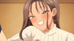 Rule 34 | 1boy, 1girl, 2025, 20s, animated, animated gif, bikini, bikini top only, breasts, brown hair, dark-skinned female, dark skin, earrings, gyaru, handjob, hoop earrings, jewelry, kojima (nikuen), large breasts, lipstick, long hair, makeup, mole, mole on breast, mole under mouth, nikuen, penis, queen bee (animation studio), sweater, swimsuit, tagme, tan, turtleneck, turtleneck sweater, yellow eyes