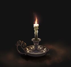 Rule 34 | black background, candle, commentary request, fire, glowing, highres, no humans, object focus, original, shadow, signature, simple background, still life, yamabuki (haruirokerria)