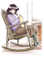 1990s_(style) bishoujo_senshi_sailor_moon casual chair hino_ryutaro knitting pantyhose rocking_chair sitting tomoe_hotaru yarn