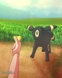 1other animated artist_name bracelet character_name commentary creatures_(company) day eevee english_text espeon food fruit game_freak gen_1_pokemon gen_2_pokemon grass holding holding_food holding_fruit jewelry lemon nintendo outdoors pokemon pokemon_(creature) shaking_head sitting sound sour_(taste) speech_bubble spyrook tagme umbreon video watermark wind