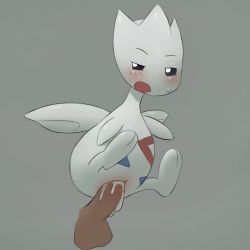 1girl black_sclera blush colored_sclera cum cum_in_pussy disembodied_penis erection full_body gen_2_pokemon grey_background half-closed_eyes hetero highres monster nintendo no_humans open_mouth penis pokemon pokemon_(creature) pussy sex simple_background solo sweat testicles togetic uncensored vaginal white_eyes wings youjo_modoki