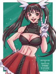 1girl black_hair breasts chaiko1000 cleavage dress fighting_vipers hairband highres honey_(fighting_vipers) red_dress sega tagme twintails v