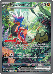 Rule 34 | animal focus, artist name, card (medium), character name, closed mouth, colored sclera, company name, copyright name, copyright notice, dedenne, dot nose, dragon, english text, fern, flower, gen 6 pokemon, grass, jungle, koraidon, murayama ryota, nature, nintendo, no humans, official art, orange eyes, outdoors, plant, pokemon, pokemon (creature), pokemon card, pokemon focus, pokemon tcg, sunlight, third-party source, trading card, yellow sclera