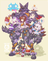 4girls animal_ears black_hair black_hoodie brown_eyes brown_hair cat_ears cat_girl chibi dog_ears dog_girl dog_tail fox_ears fox_girl fox_tail group_picture hololive hololive_gamers hood hoodie inugami_korone leotard long_hair mecha multicolored_hair multiple_girls nakayama_tooru nekomata_okayu ookami_mio orange_leotard pants red_hair robot shirakami_fubuki short_hair tail two-tone_hair virtual_youtuber white_hair white_pants wolf_ears wolf_girl wolf_tail