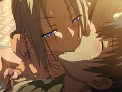 Rule 34 | 1boy, 1girl, 2010s, 2011, bed, blonde hair, blue eyes, breasts, covered erect nipples, drooling, french kiss, handjob, jellyfish (company), kamimura akiko, keisuke (sisters), kiss, kouzaka kouhei, large breasts, lips, long hair, long sleeves, nipples visible through shirt, no bra, older woman and younger man, penis, premature ejaculation, saliva, saliva trail, shiny skin, shocked pupils, shy, sisters ~natsu no saigo no hi~, surprised, sweat, sweater, taki minashika, uncensored, veins, veiny penis
