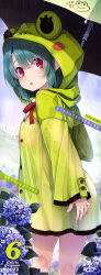 Rule 34 | 1girl, absurdres, areola slip, blush, breasts, calendar, censored, censored nipples, convenient censoring, flower, highres, long image, looking at viewer, looking back, medium breasts, miyama-zero, no bra, parted lips, rain, see-through clothes, solo, standing, tall image, umbrella, wet, wet clothes