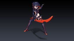 black_boots black_gloves black_hair blue_eyes boots emiladylbekuulu gloves kill_la_kill matoi_ryuuko non-web_source open_mouth red_stripes scissor_blade_(kill_la_kill) senketsu skirt studio_trigger trigger_(company)